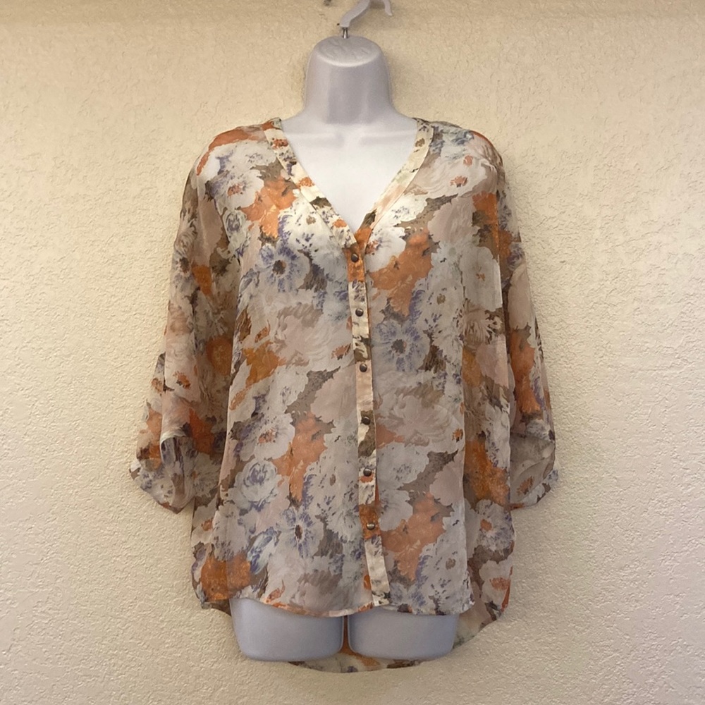 Buffalo David Bitton sheer floral blouse size small.